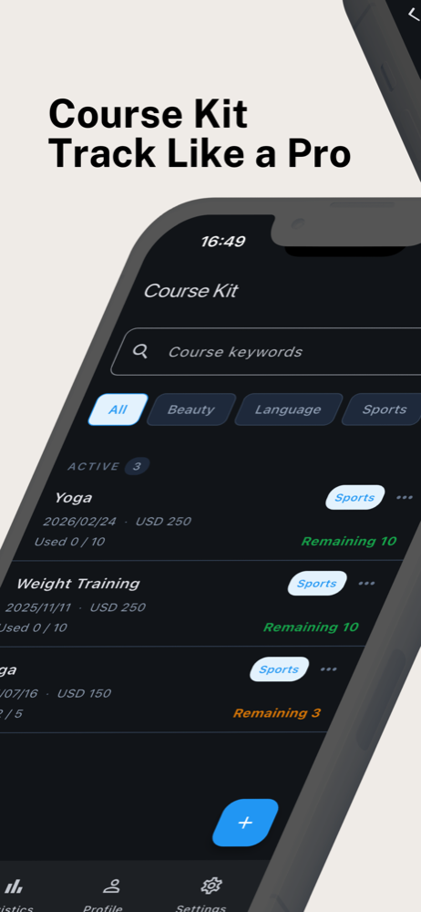 Course Kit course list with remaining sessions